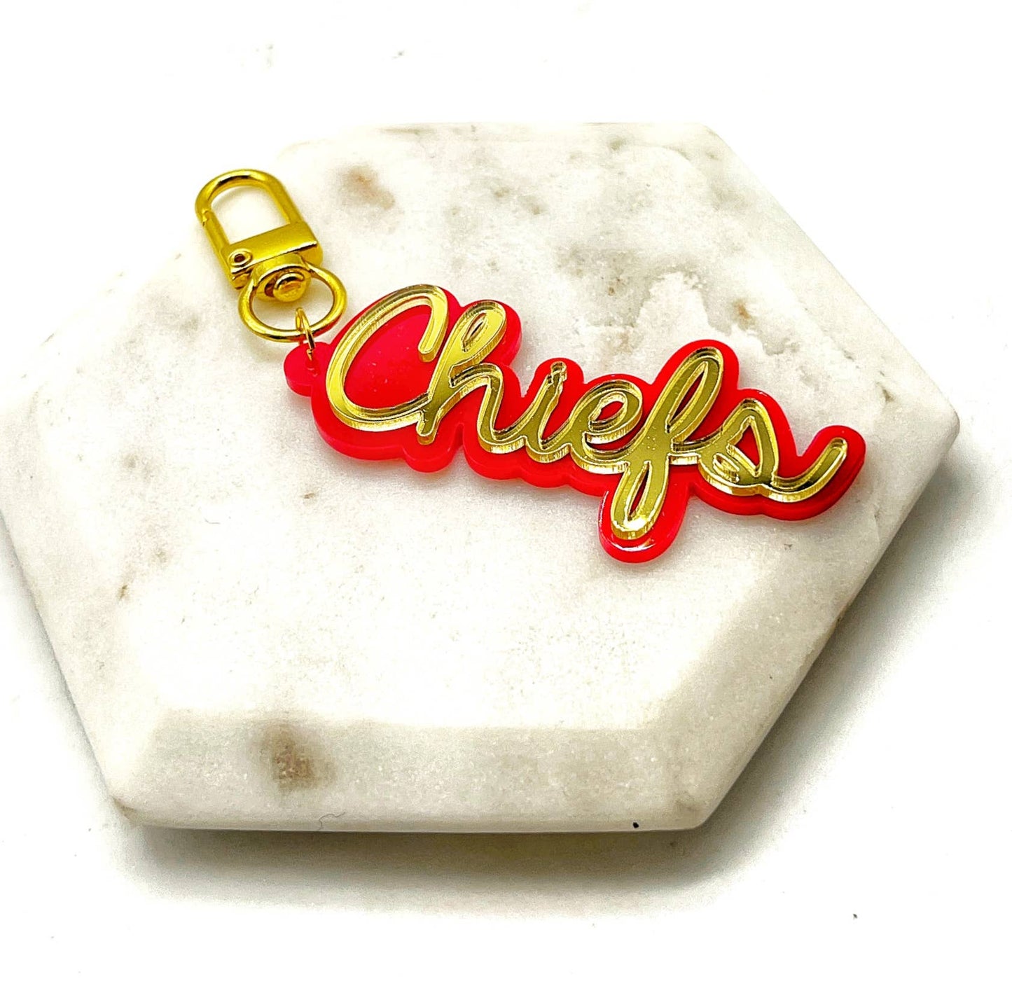 Red Gold Chiefs Football Purse Charm Bag Charm Gameday Keychain KC Kansas City Football