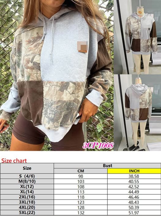 Women's Camouflage Pullover Sweatshirt Hoodie Camo Brown Gray
