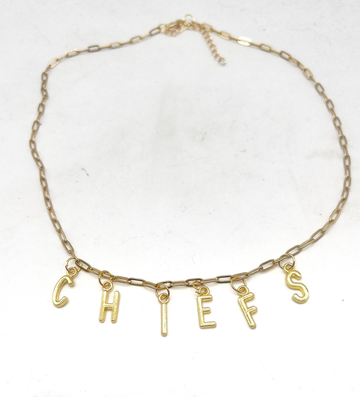 Gold Chiefs Charm Necklace KC Kansas City Chiefs Football