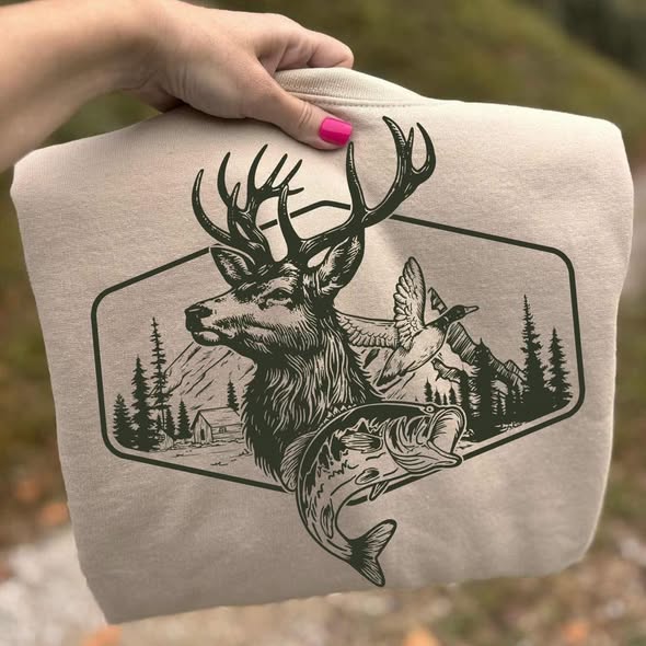 Unisex Comfort Colors Wildlife Hunting Deer Bass Duck Mountians Graphic T-Shirt