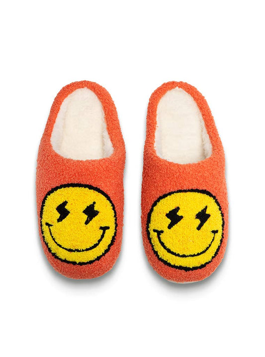 Women's Smiley Face Lighting Bolt Orange Lounge Slippers