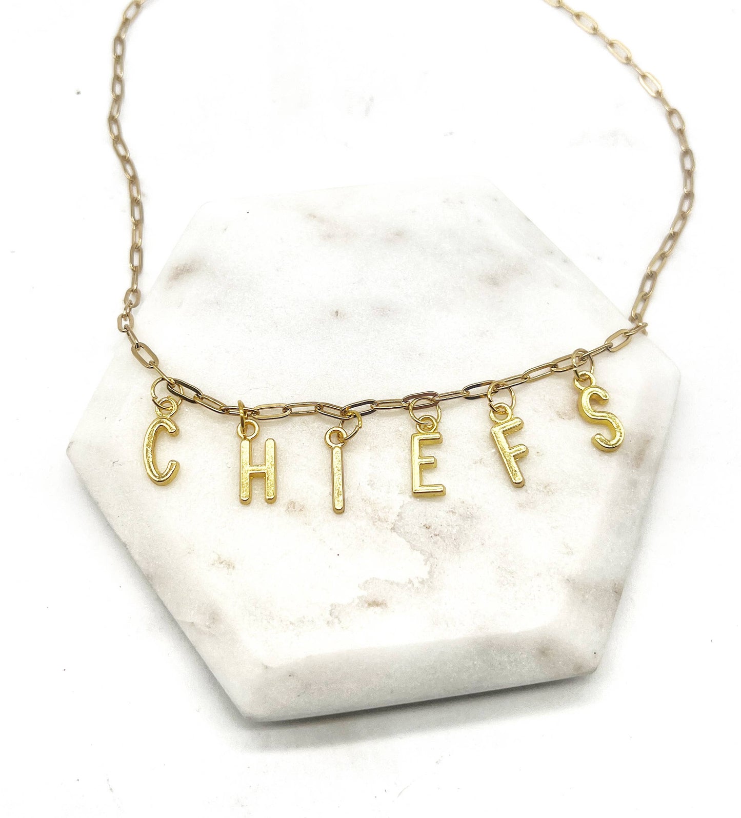 Gold Chiefs Charm Necklace KC Kansas City Chiefs Football