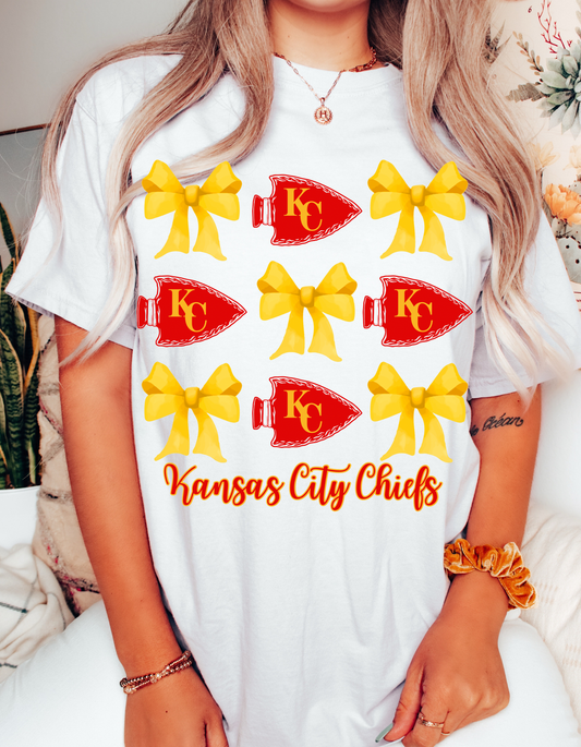 KC Kansas City Chiefs Bows Arrowhead Football Crewneck Sweatshirt & Graphic Tee