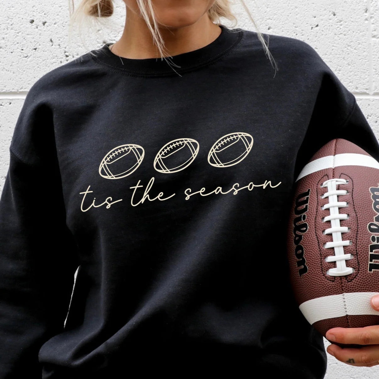 Cozy Football Tis The Season Graphic Crewneck Sweatshirt  Gildan Brand