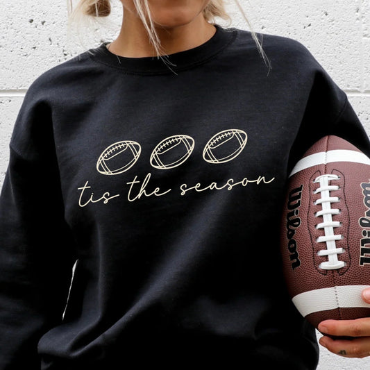 Cozy Football Tis The Season Graphic Crewneck Sweatshirt  Gildan Brand