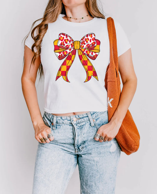 Kansas City Chiefs Football Checkered Bow Graphic T-Shirt