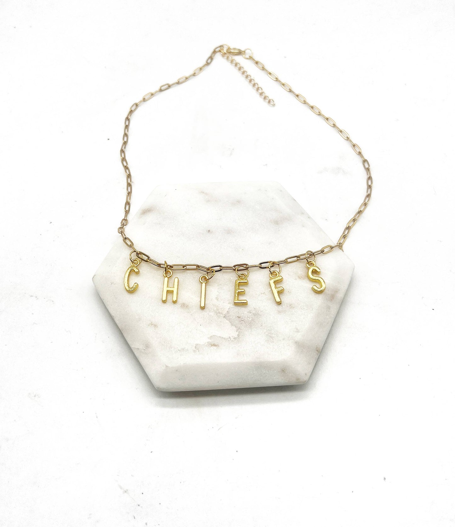 Gold Chiefs Charm Necklace KC Kansas City Chiefs Football