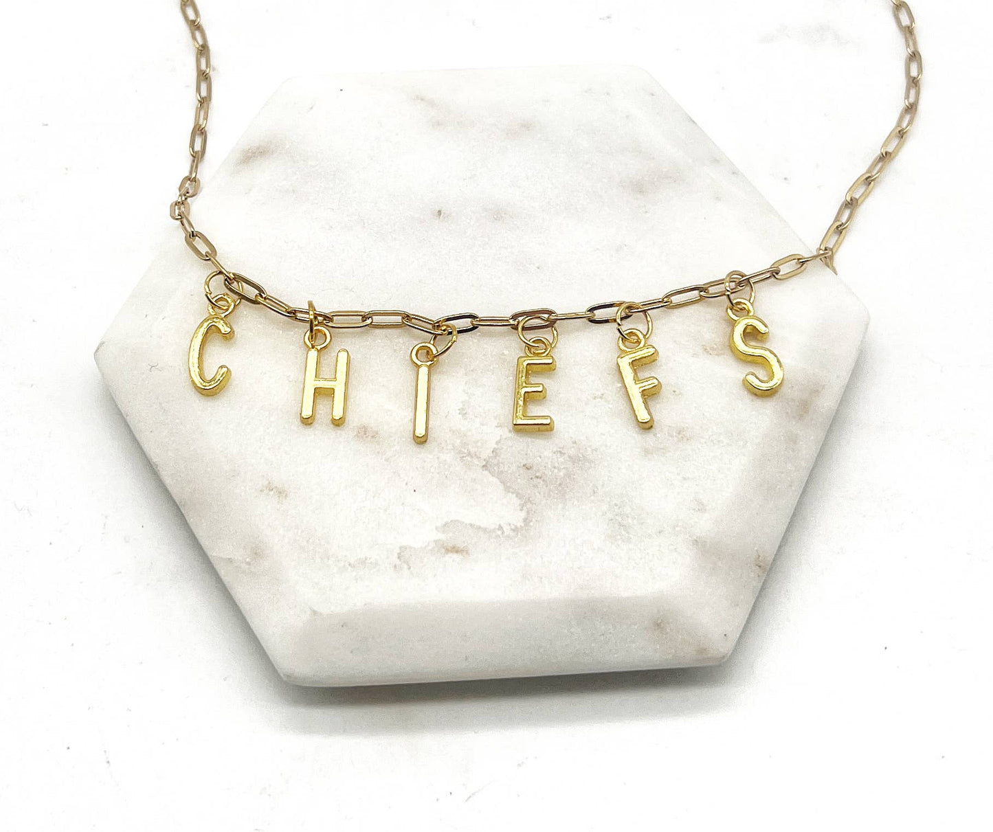 Gold Chiefs Charm Necklace KC Kansas City Chiefs Football