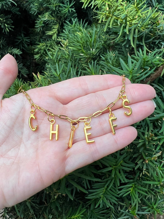 Gold Chiefs Charm Necklace KC Kansas City Chiefs Football