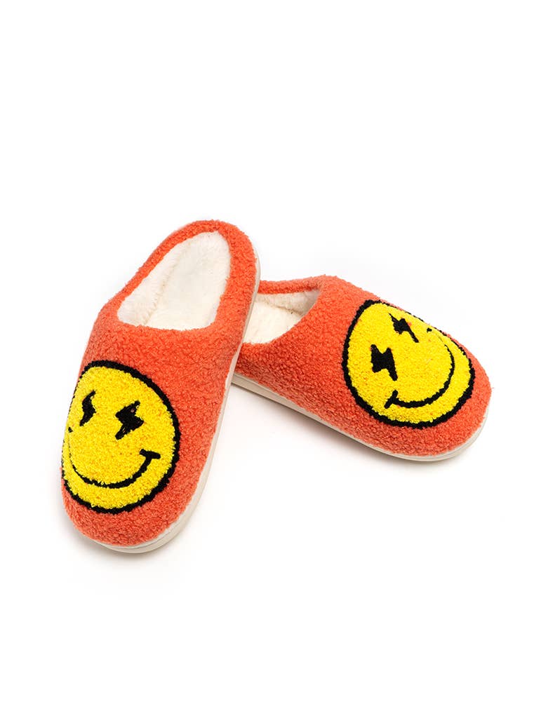 Women's Smiley Face Lighting Bolt Orange Lounge Slippers