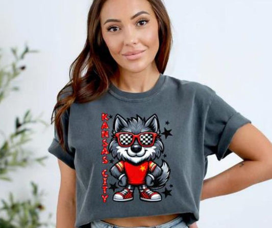Unisex Comfort Colors KC Wolf Mascot Kansas City Chiefs Football T-Shirt
