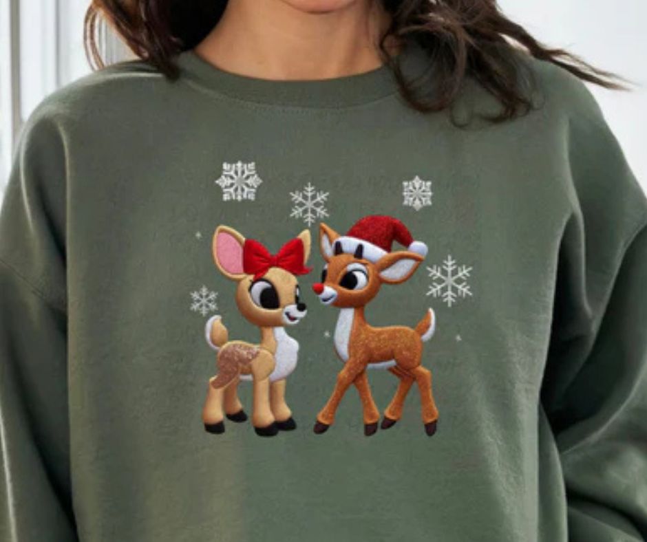 Unisex Christmas Rudolph The Red Nosed Reindeer & Clarice Graphic Crewneck Sweatshirt
