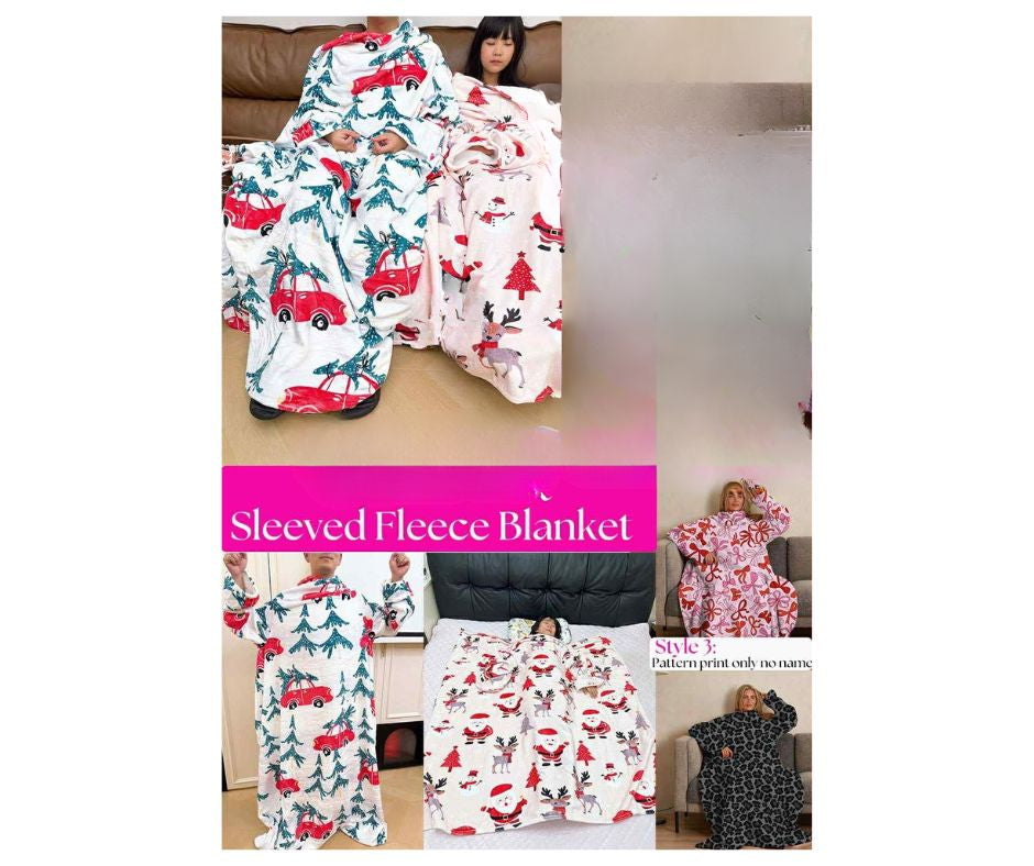 Holiday Christmas Cozy Sleeved Fleece Blanket