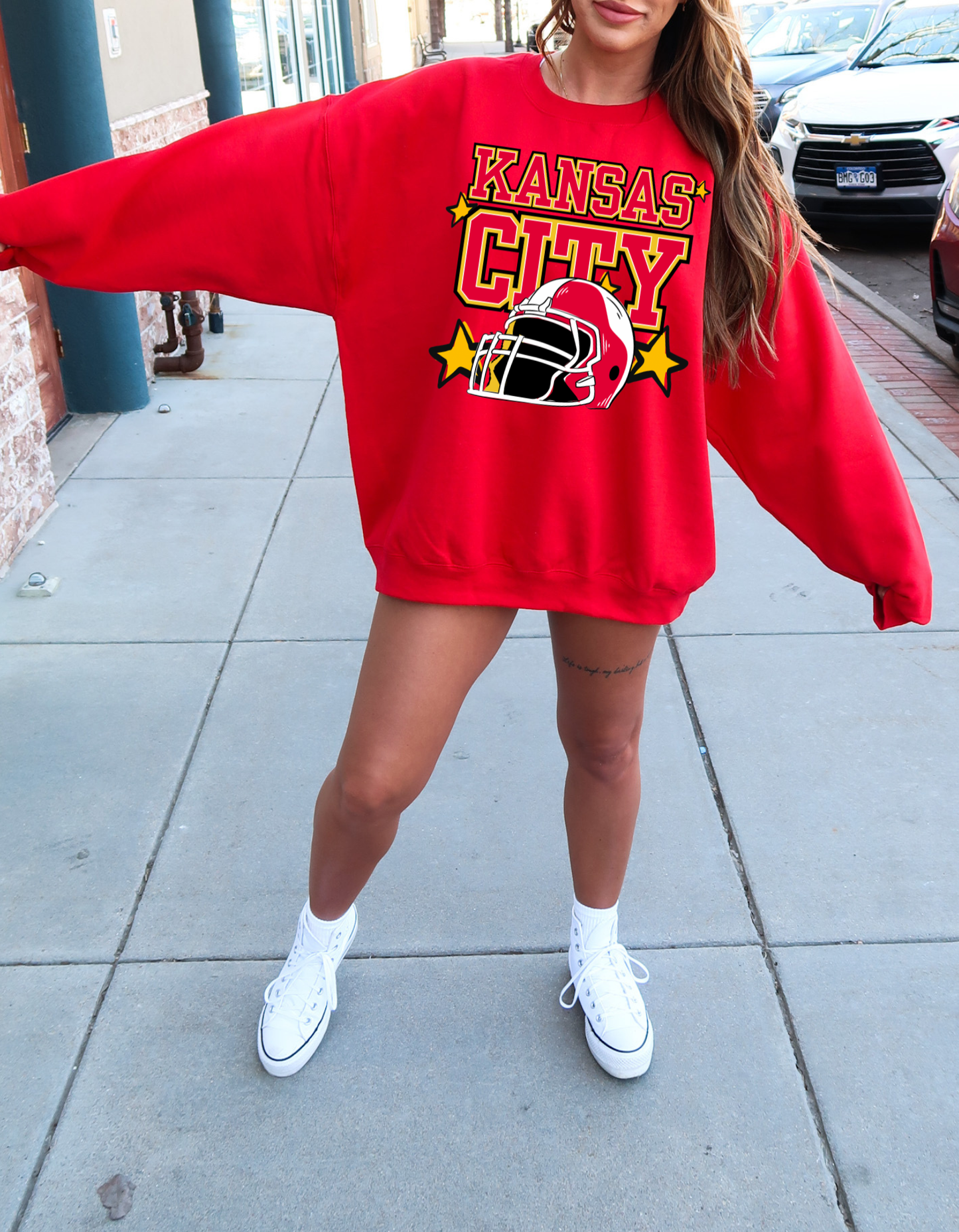 Kansas City Chiefs Football Stars Helment Crewneck Sweatshirt