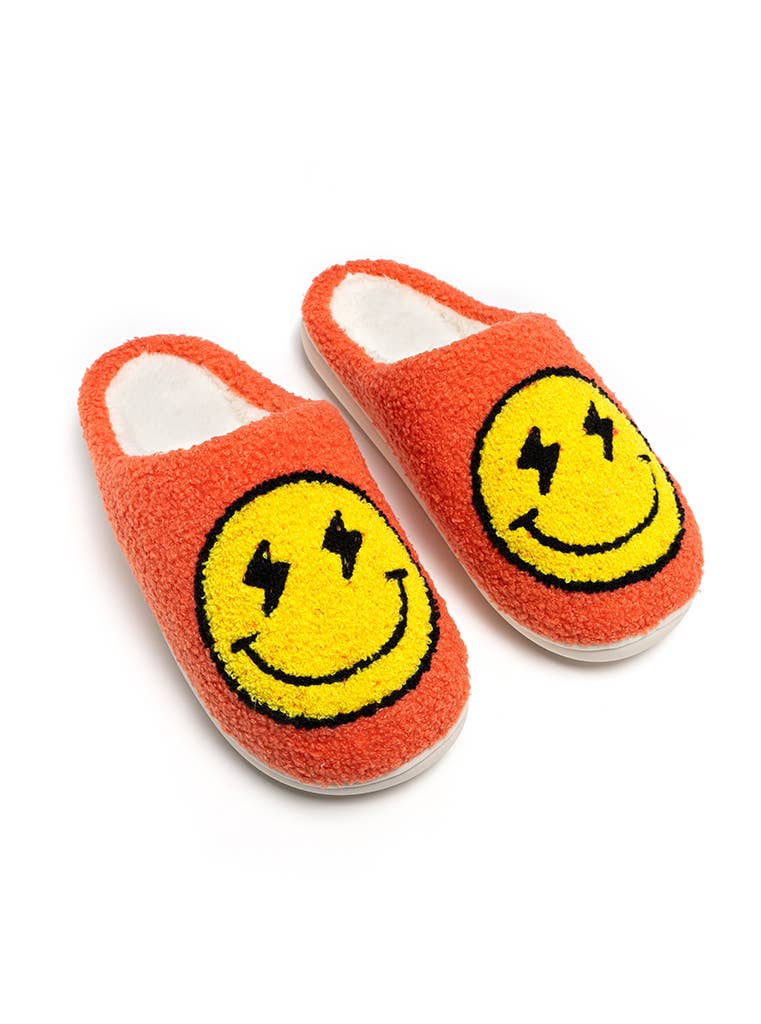 Women's Smiley Face Lighting Bolt Orange Lounge Slippers