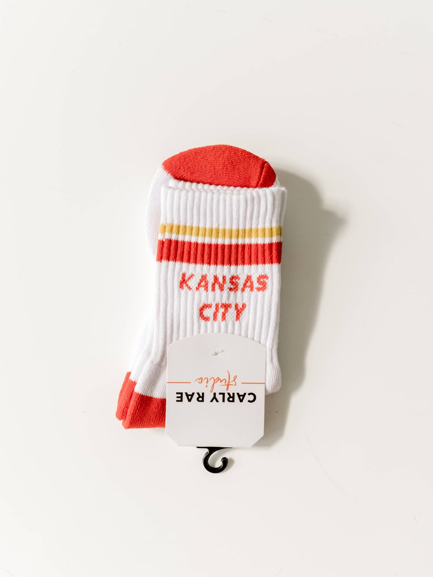 Unisex KC Chiefs Football Kansas City Crew Socks - White w/ Red & Yellow