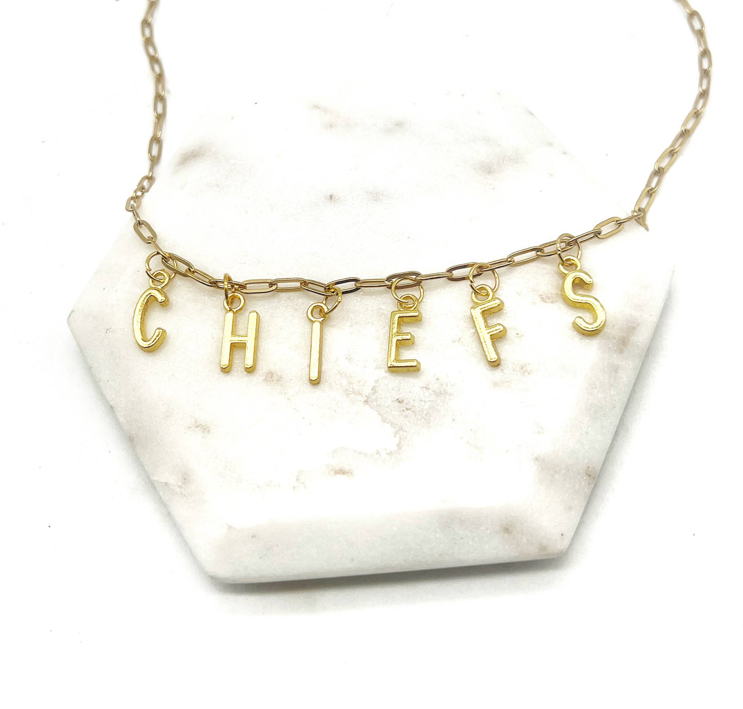Gold Chiefs Charm Necklace KC Kansas City Chiefs Football