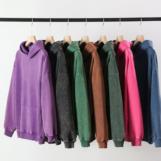 Unisex Adult Comfy Acid Washed Hoodie Sweatshirt Velvet Fleeced Lined
