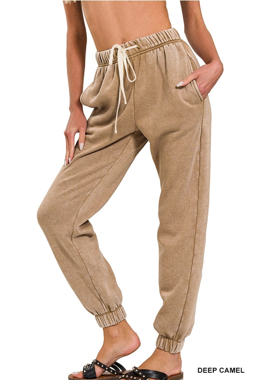 Women's Zenana Brand Acid Wash Fleece Sweatpants Lounge Pants with Pockets