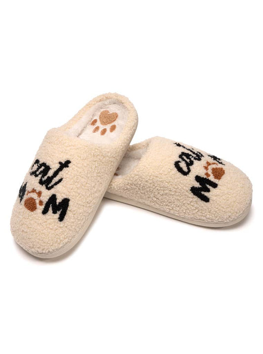Unisex Cat Mom Paw Print Cozy Lounge Slippers