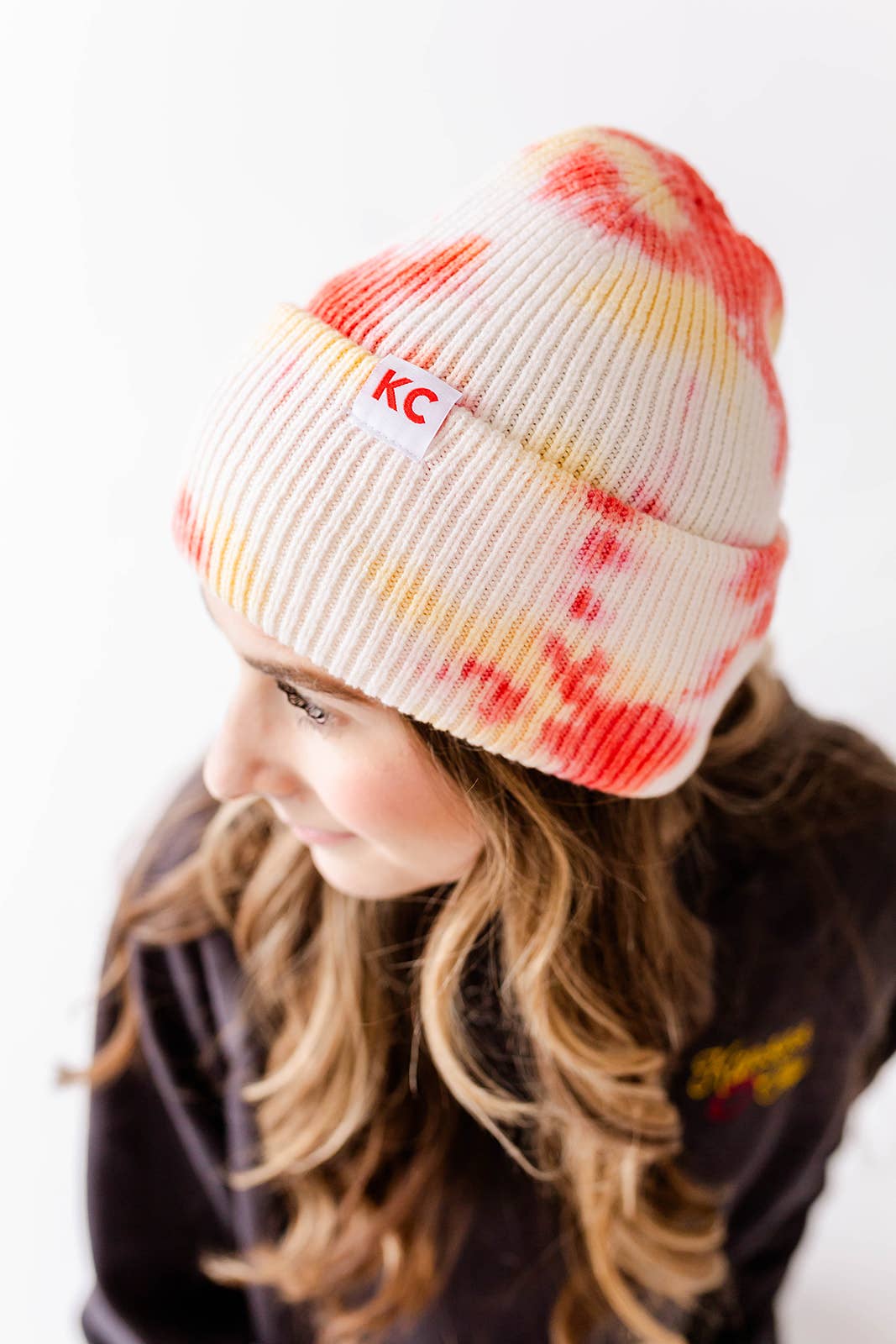 Kansas City Chiefs Football KC Watercolor Beanie Hat- Red & Yellow
