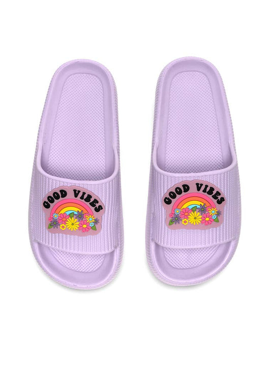 Lavender Good Vibes Pool Beach Slides Sandles
