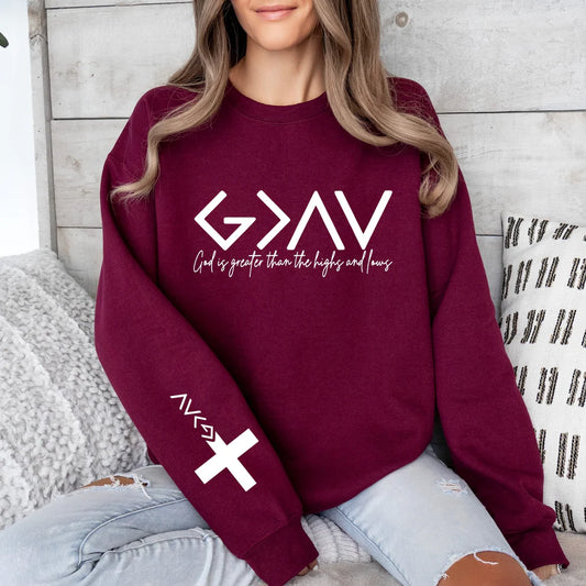 Christian Unisex God Is Greater Than The Highs and Lows Graphic Crewneck Sweatshirt with Sleeve