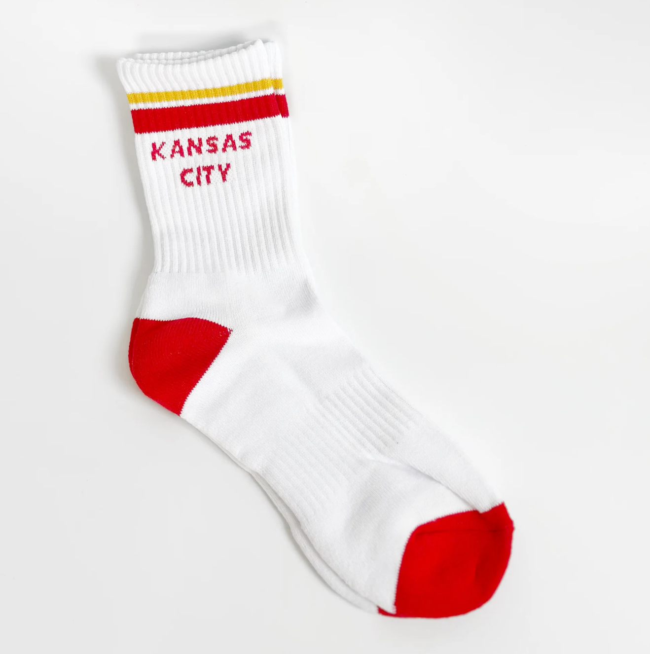 Unisex KC Chiefs Football Kansas City Crew Socks - White w/ Red & Yellow
