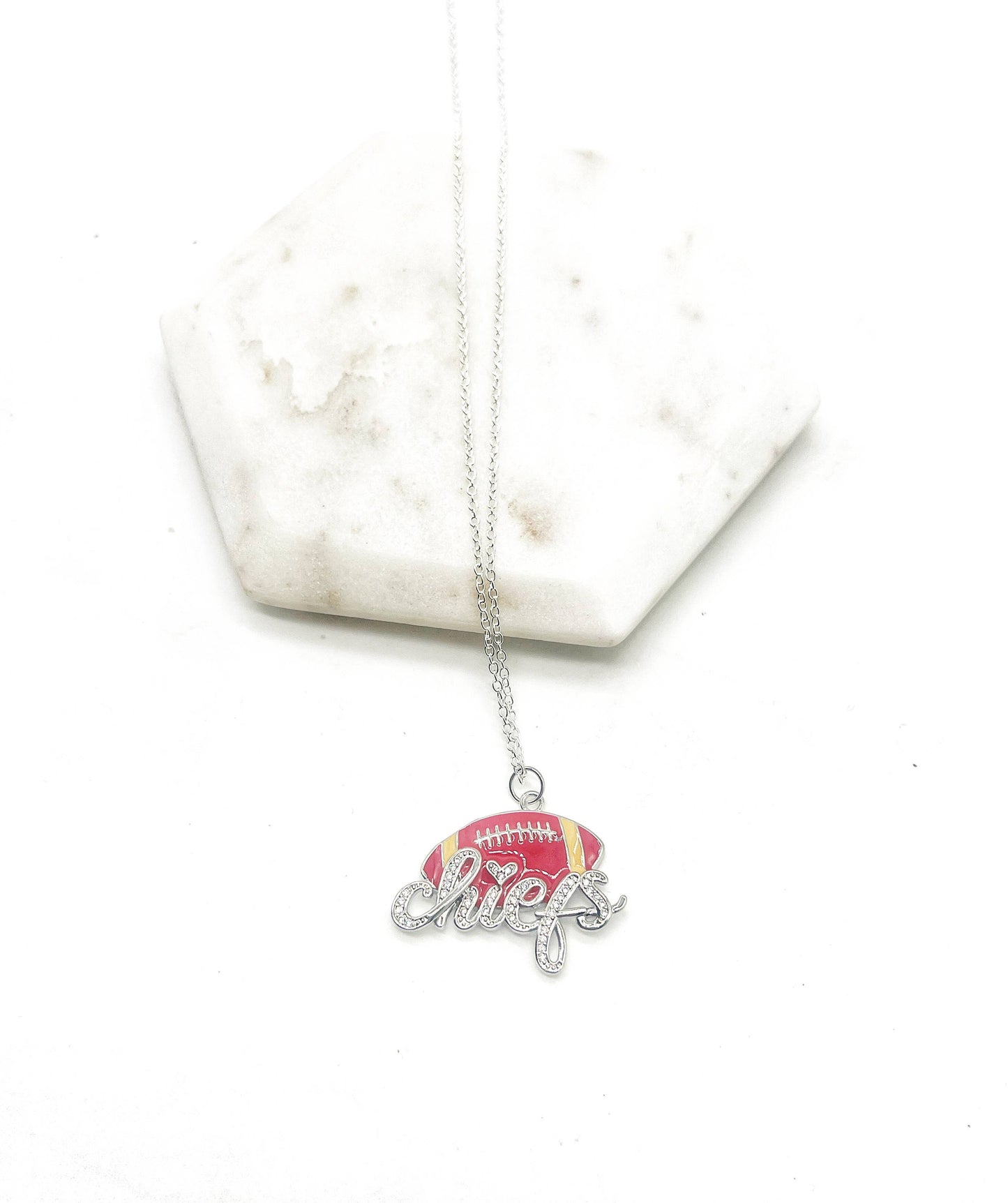 Silver KC Chiefs Bling Statement Charm Necklace KC Kansas City Football Pendant