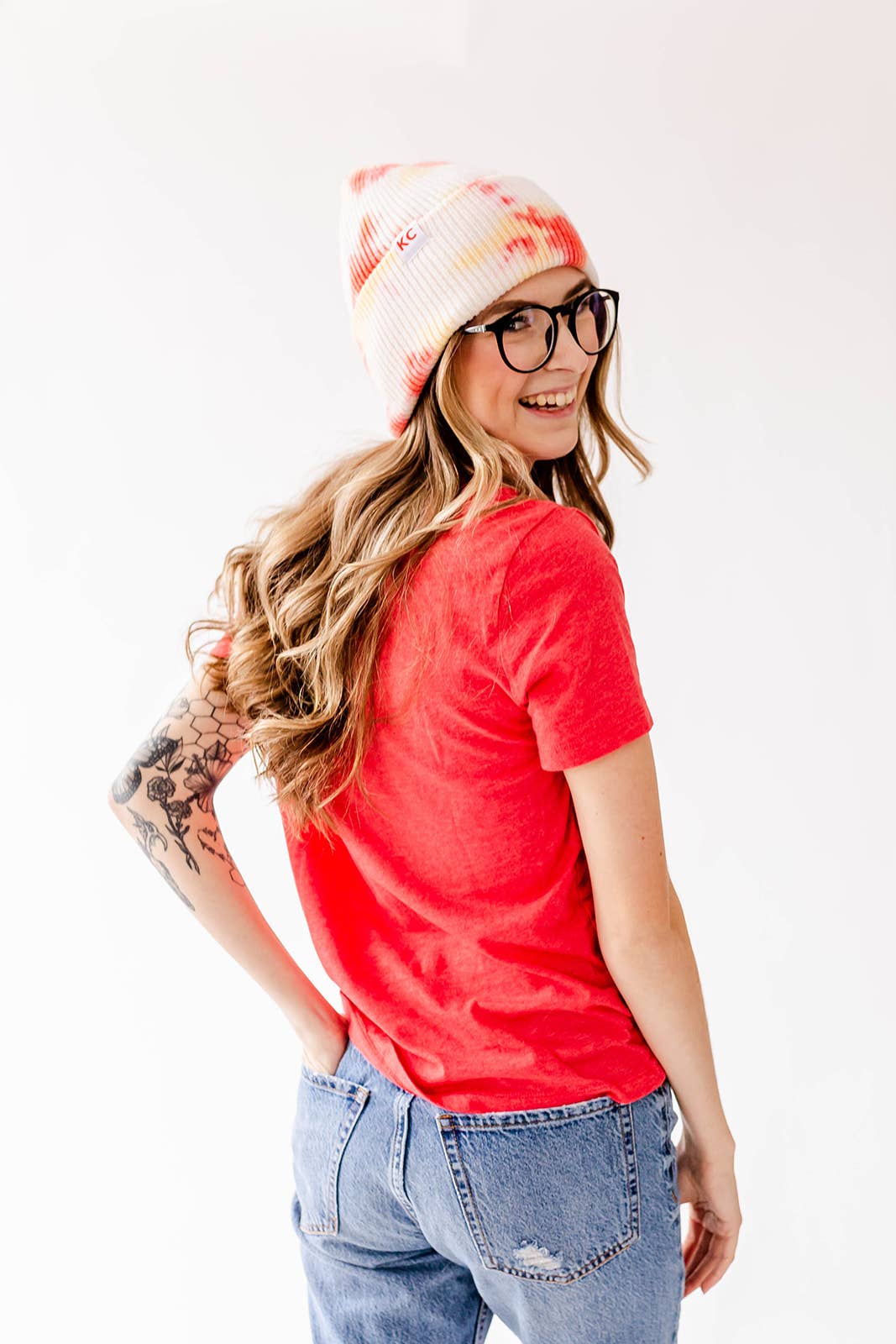 Kansas City Chiefs Football KC Watercolor Beanie Hat- Red & Yellow