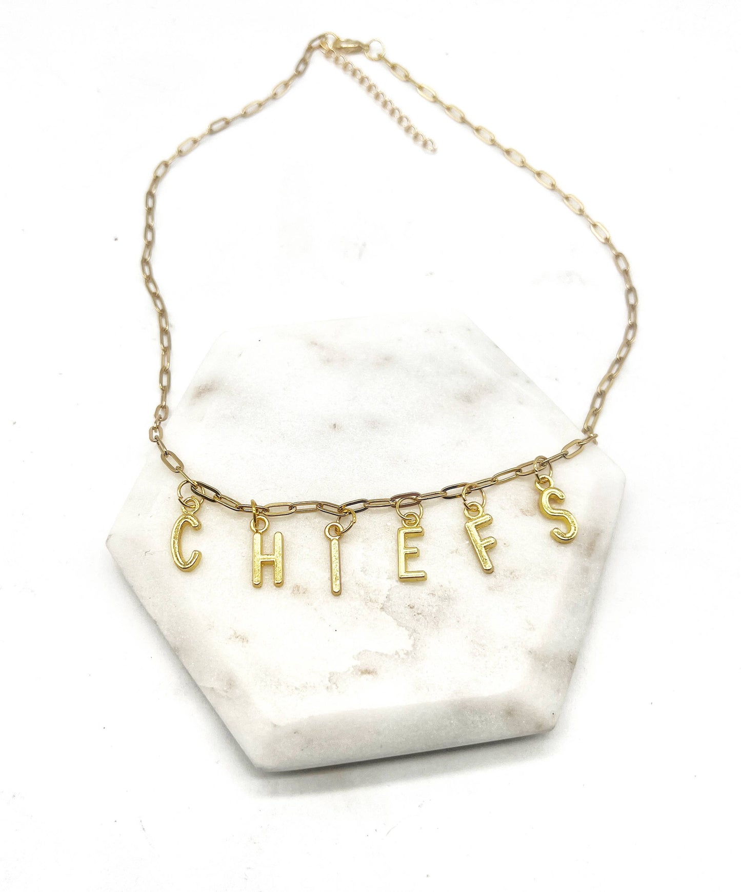 Gold Chiefs Charm Necklace KC Kansas City Chiefs Football