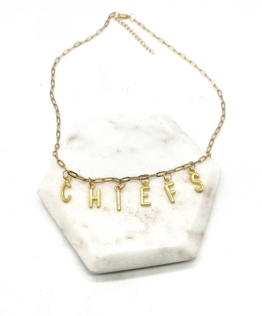 Gold Chiefs Charm Necklace KC Kansas City Chiefs Football
