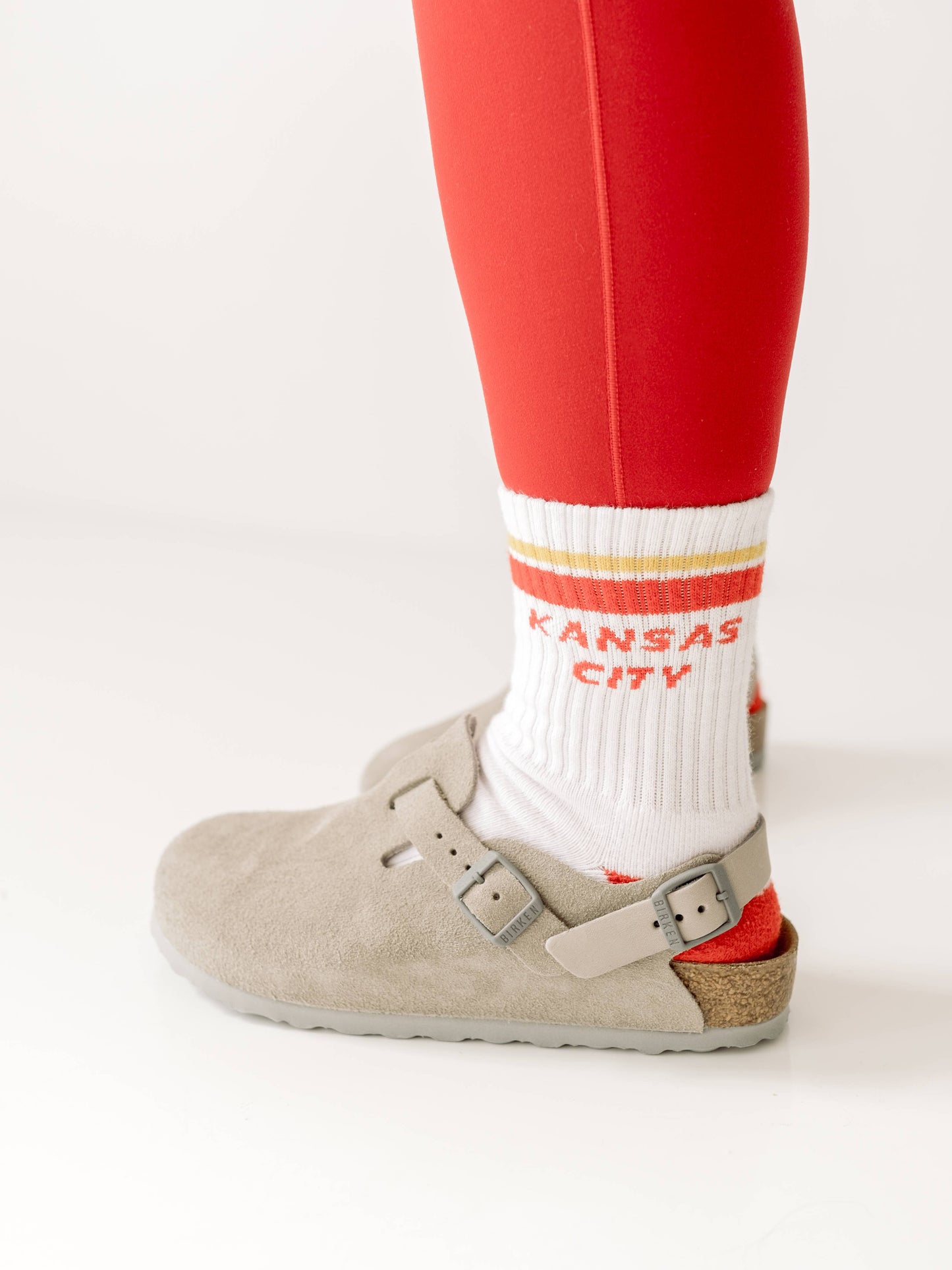 Unisex KC Chiefs Football Kansas City Crew Socks - White w/ Red & Yellow