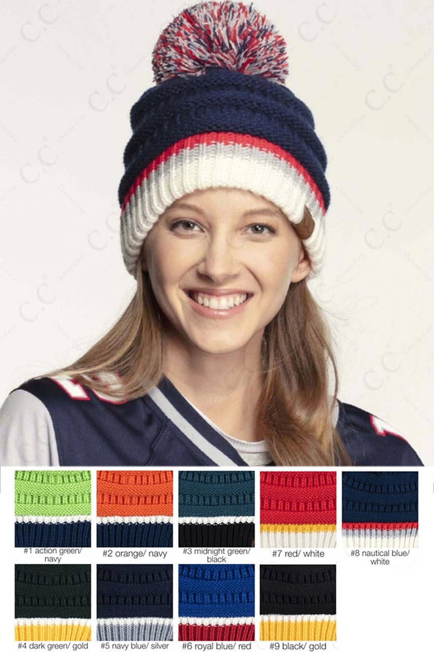 KC Chiefs Football C.C Team Color Ribbed Beanie with Pom Winter Hat Kansas City