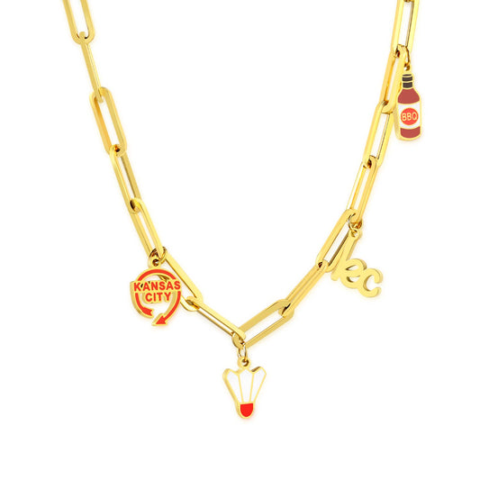 KC Kansas City Chiefs Football Charm Necklace BBQ Landmarks Red-Gold