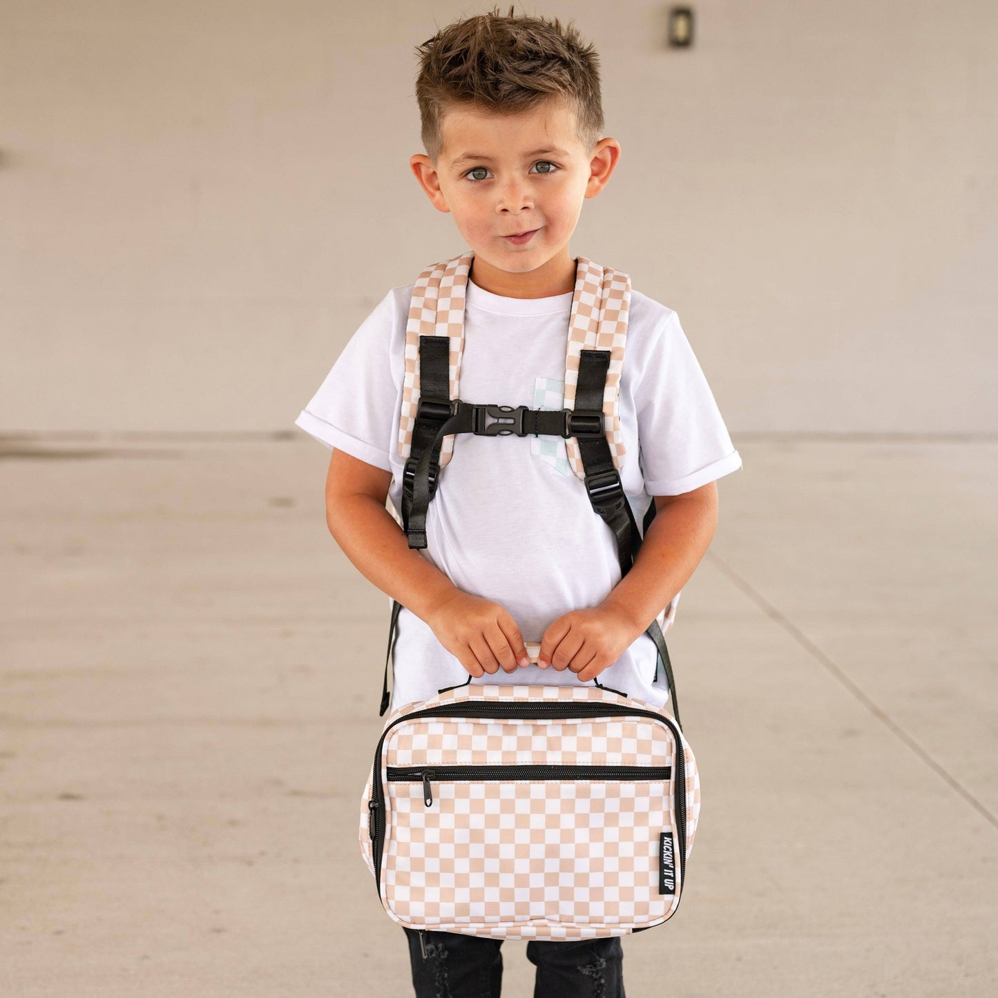 Trendy Tan Checkered Lunch Box Bag