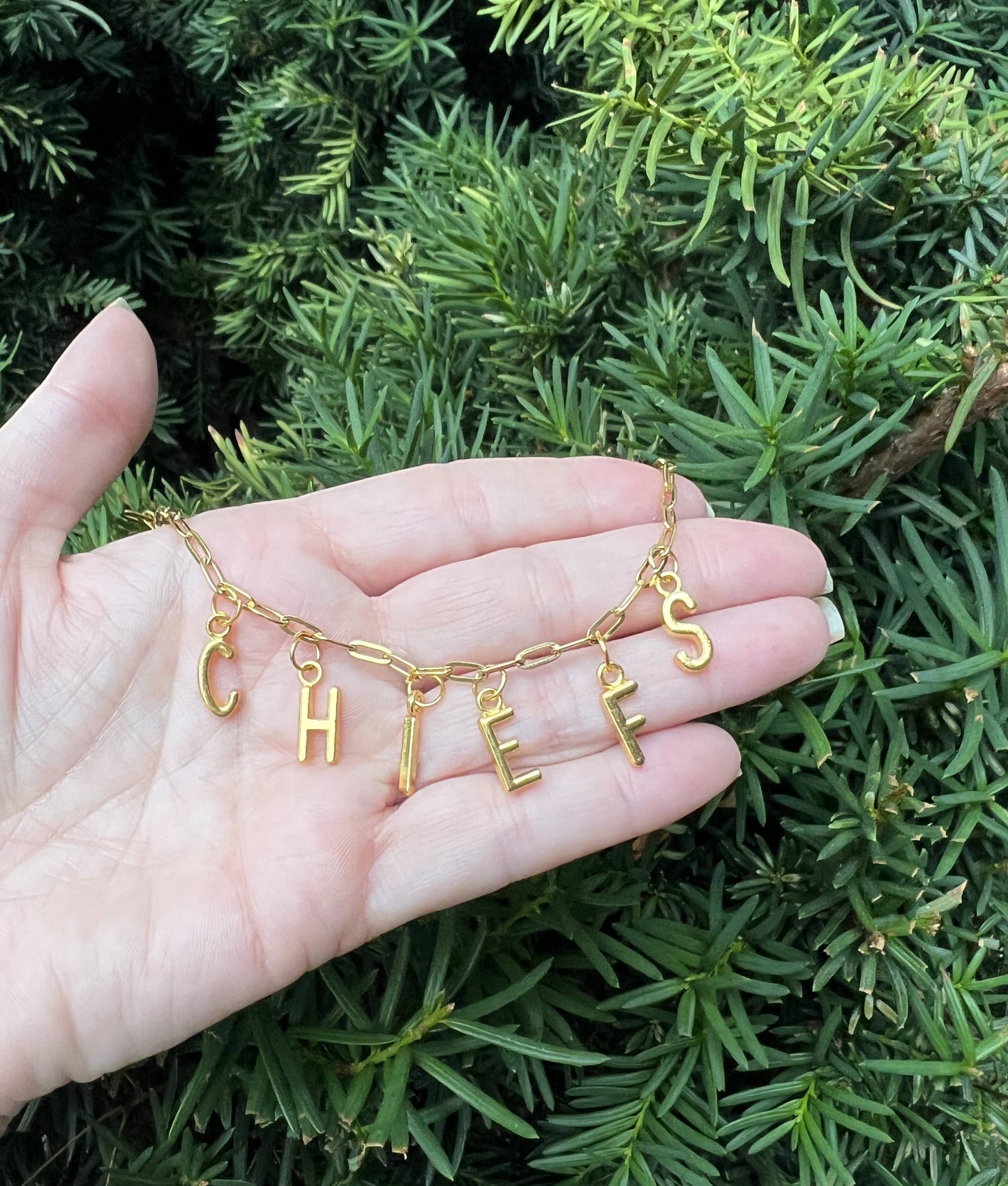 Gold Chiefs Charm Necklace KC Kansas City Chiefs Football