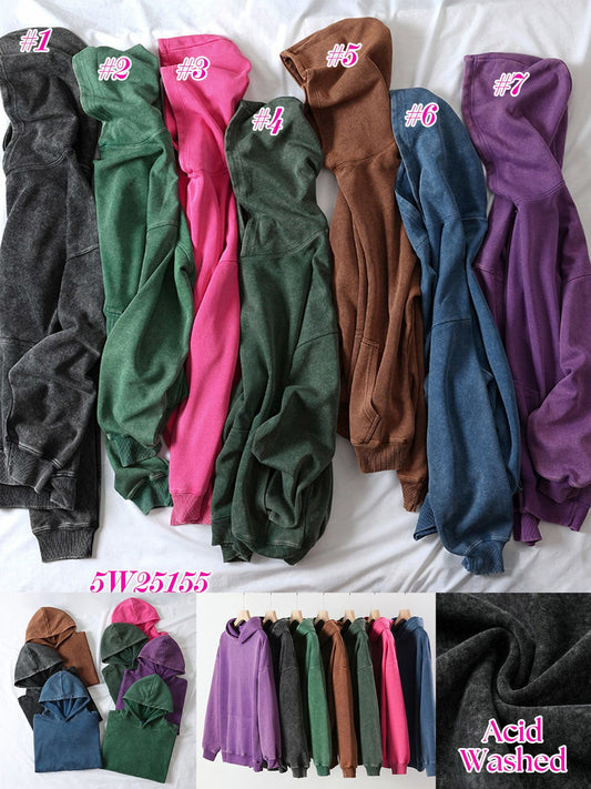 Unisex Adult Comfy Acid Washed Hoodie Sweatshirt Velvet Fleeced Lined