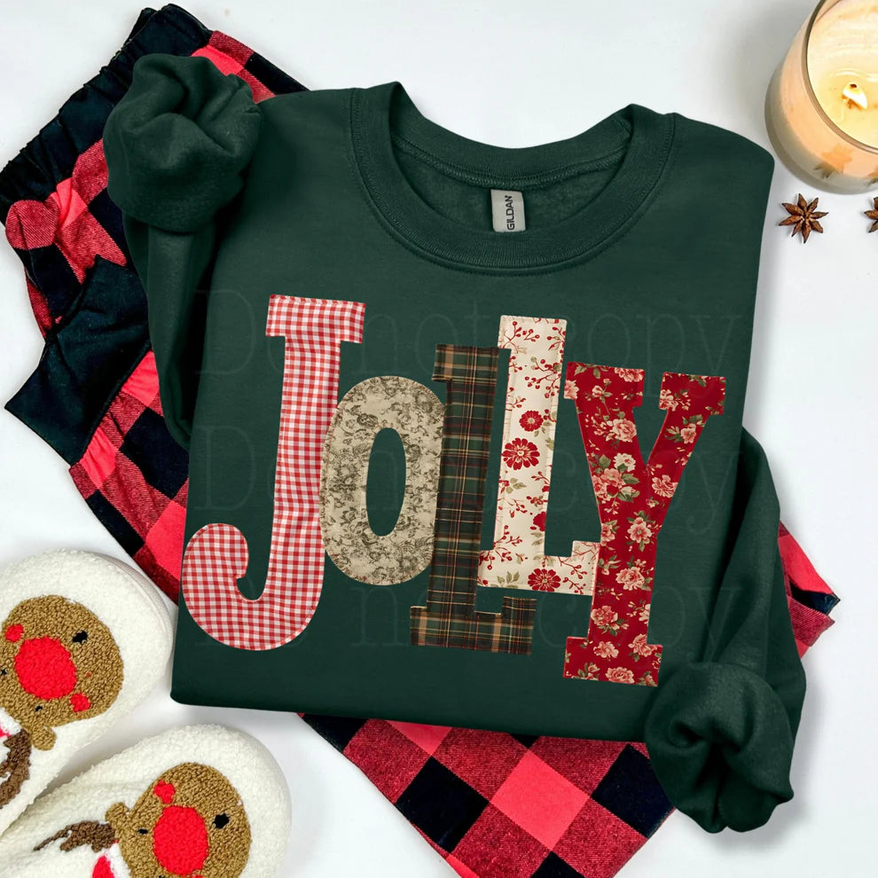 Holiday Christmas Jolly Patchwork Quilt Design Graphic Crewneck Sweatshirt