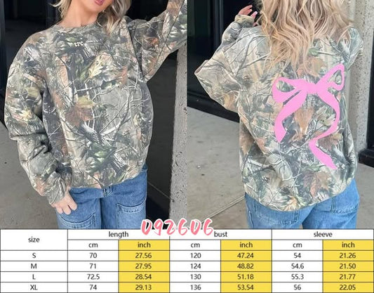 Women's Camouflage Sweatshirt Pink Bow Trending Camo