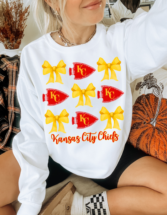 KC Kansas City Chiefs Bows Arrowhead Football Crewneck Sweatshirt & Graphic Tee