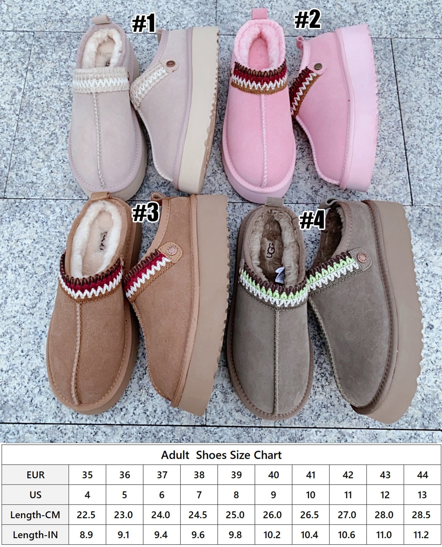 Women's Inspired Ugg Platform Embroidered Stitch Design Clogs Slippers