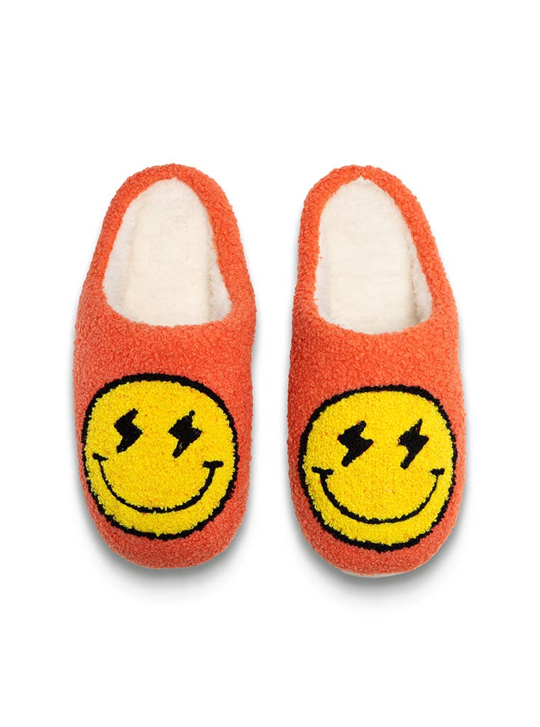 Women's Smiley Face Lighting Bolt Orange Lounge Slippers
