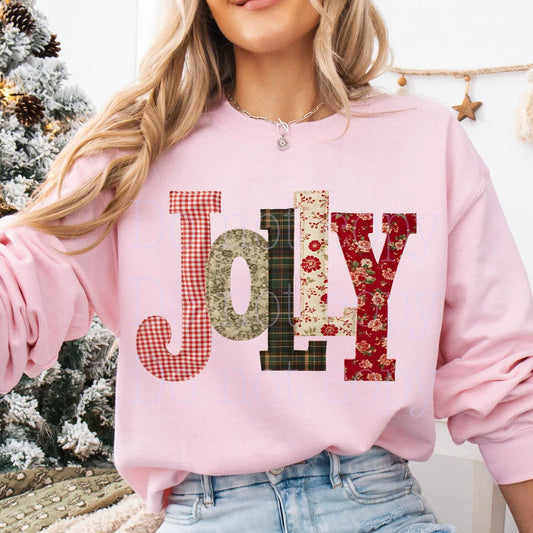 Holiday Christmas Jolly Patchwork Quilt Design Graphic Crewneck Sweatshirt