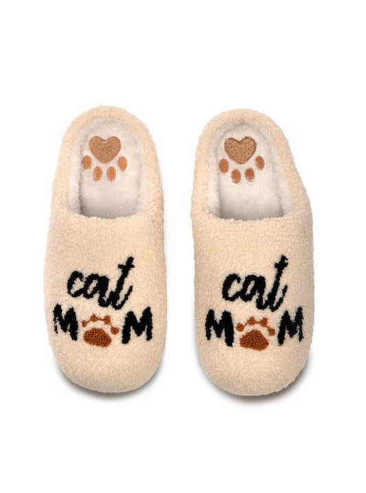 Unisex Cat Mom Paw Print Cozy Lounge Slippers