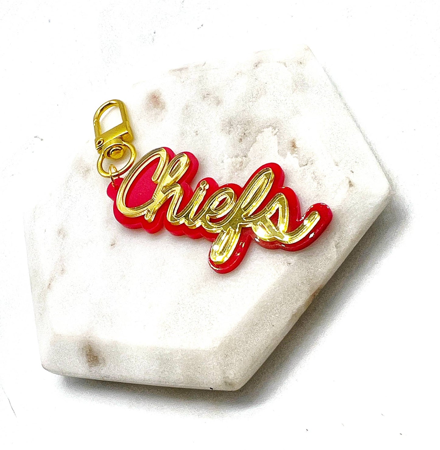 Red Gold Chiefs Football Purse Charm Bag Charm Gameday Keychain KC Kansas City Football