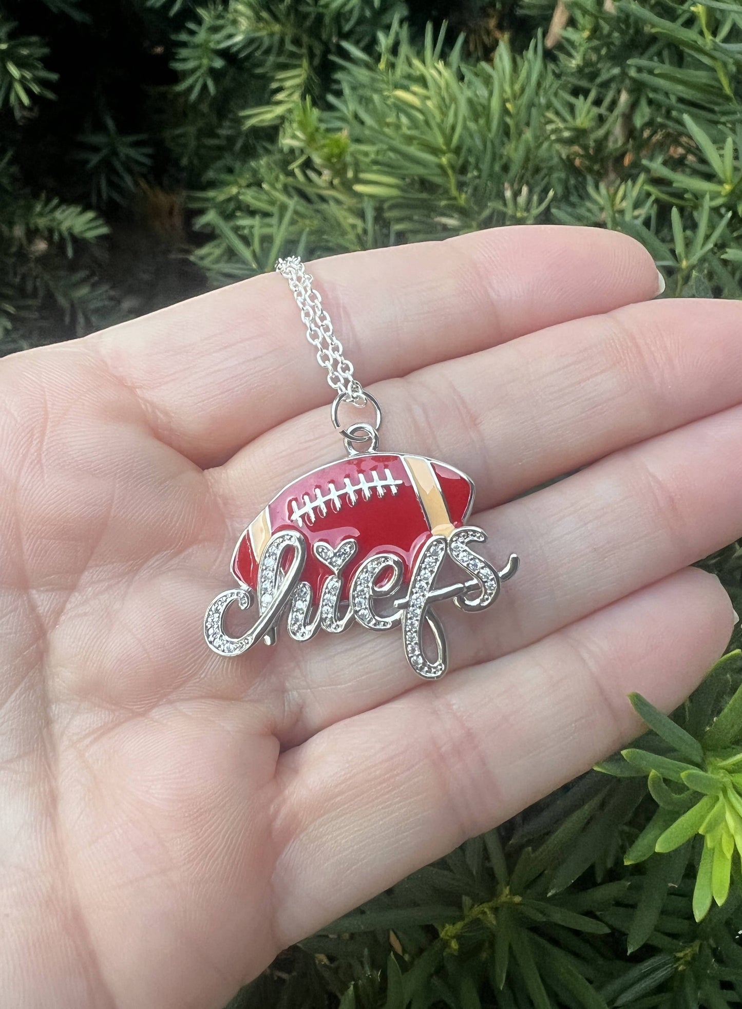 Silver KC Chiefs Bling Statement Charm Necklace KC Kansas City Football Pendant