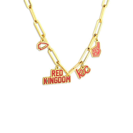 KC Kansas City Chiefs Football Charm Necklace Red Kingdom Gold-Red
