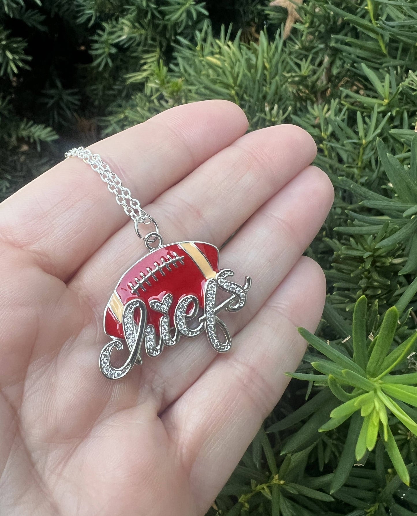 Silver KC Chiefs Bling Statement Charm Necklace KC Kansas City Football Pendant