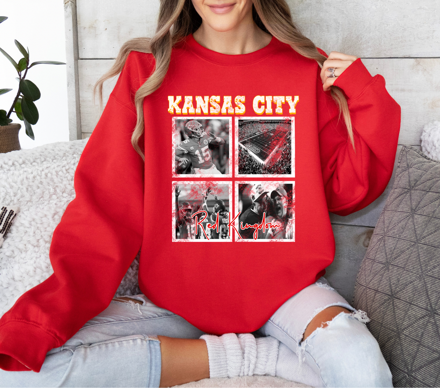 Kansas City City Chiefs Football Red Kingdom Graphic Crewneck Sweatshirt